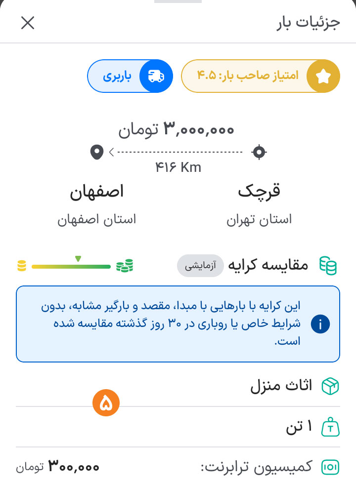 مشاهده جزییات بار اعلام شده در سامانه ترابرنت